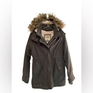 Abercrombie Kids Dark Green Utility Jacket with Faux Fur Hood